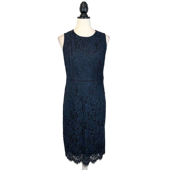 Banana Republic Blue Lace Sheath Dress Sleeveless Scallop Trim NWT Size 4 B32#24 - Picture 1 of 13